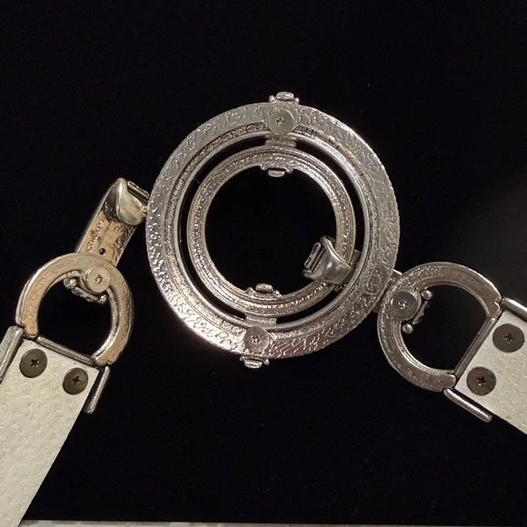 Chicos Chunky Elegant Silver and Black leather Women's Belt Adjustable boho S/M - Picture 5 of 6